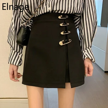 

Elnage Fashion Irregular Split Bag Hip Pin Short Slim Fit A-line High Waist Black Skirt for Women 2020 Spring Summer New 5A054