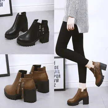 

Boots Flat Platform Women's Rubber Shoes Rain Luxury Designer Round Toe Booties Woman 2019 High Heels Winter Footwear Boots