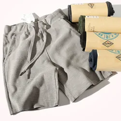 2023 Summer New Heavyweight Knitted Shorts Men's Elastic Waist Drawstring Pure Cotton Washed Old Vintage Sports Casual Shorts