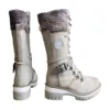 new Women Mid Height Leather Boots Warm Winter Boots with Side Zipper knitted mid-high women's boots wool stitching Marti boots 2