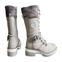 new Women Mid Height Leather Boots Warm Winter Boots with Side Zipper knitted mid-high women's boots wool stitching Marti boots 2