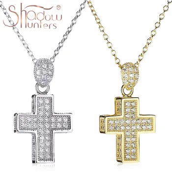 

SHADOWHUNTERS Argent 925 Sterling Silver Thick Cross Pendant Necklace With Full Clear CZ For Women Japan Fashion S925 Jewelry