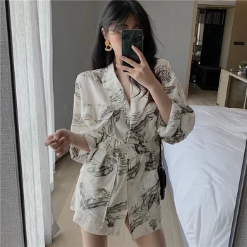 

Print Thin Fashion Summer 2020 Women Blazers Fashion Spring Elegant Long Blazer OL Ins New Sexy Blazer Feminino Chiffon Dress