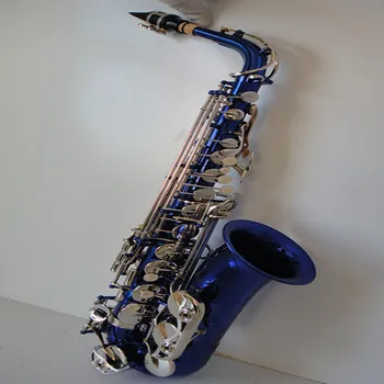 

blue saxophone alto nickel keys EB flat tone with high F# comes with carring case