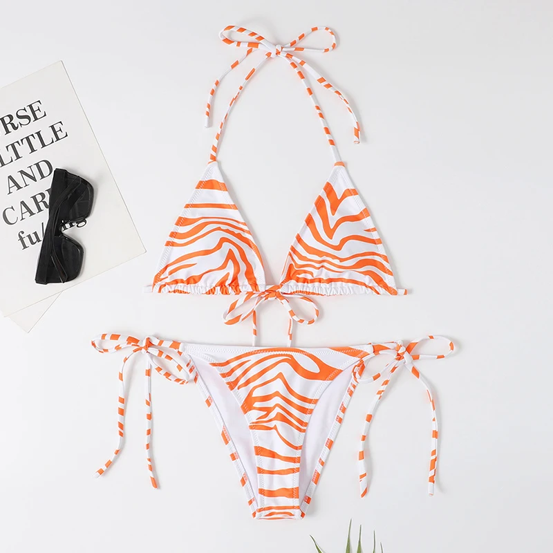 Micro Bikini New Women Swimwear Striped Bikini Set Sexy Halter Swimsuit Female Two Piece Biquini Beach Wear Bathing Suit Bather push up bikini set