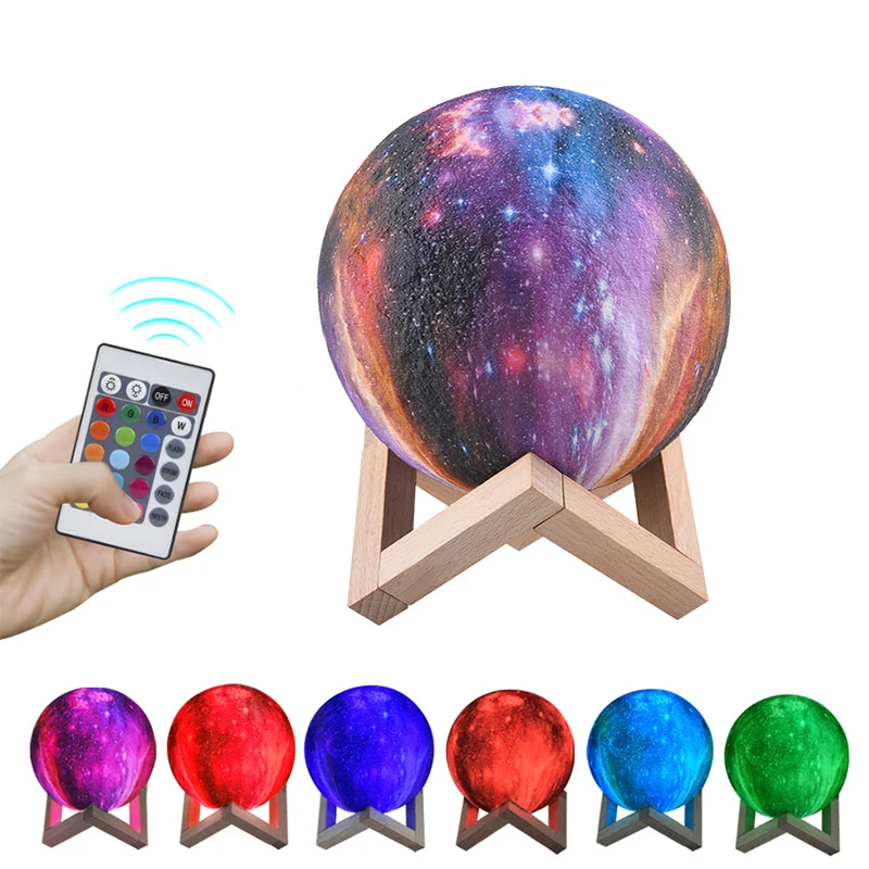 

Светодиодный ночник с дистанционным управлением, приглушаемая прикроватная лампа в виде Луны, 16 цветов, RGB, подарок ребенку на день рождения, украшение для спальни