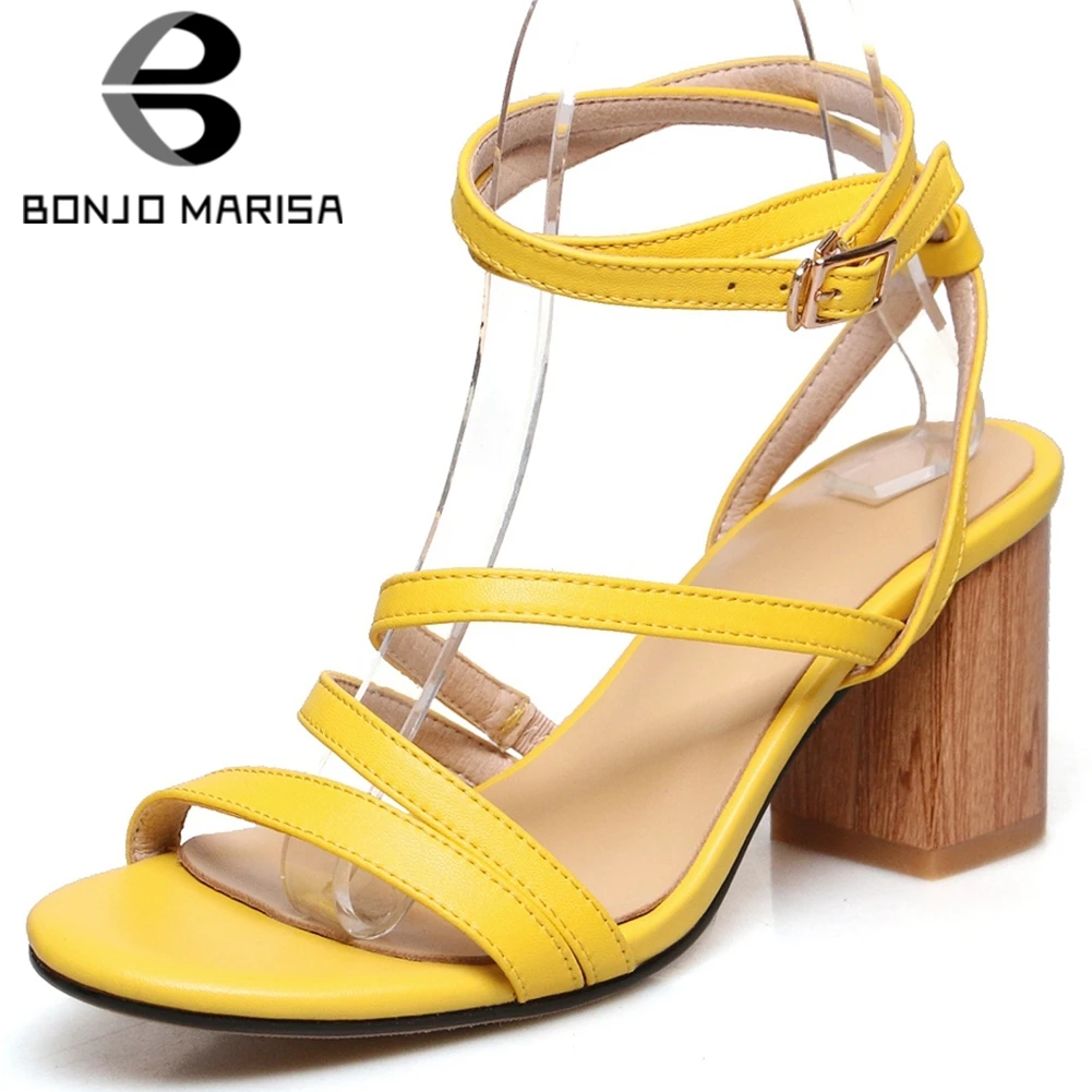 

BONJOMARISA Fashion Female Candy Color Sandals Open Toe Ankle Strap High Heels Summer Sandals Women Flip Flop Casual Shoes Woman