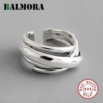 

BALMORA Real 925 Sterling Silver Irregular Open Stacking Rings for Women Gift Unique Finger Rings Statement Punk Fashion Jewelry