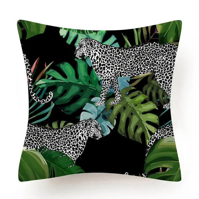 Tropical Jungle Cushion Cover 45x45 Polyester Tiger Leopard Printed Pillowcase Decorative Sofa Cushions Palm Leaf Pillowcover 007