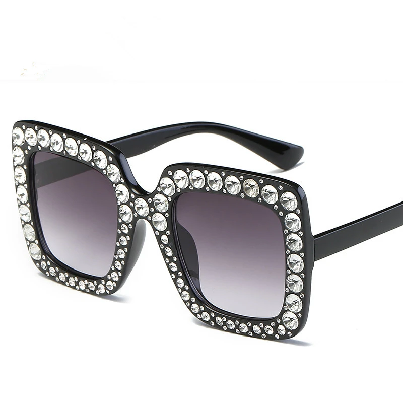 Женские розовые солнцезащитные очки со стразами для женщин с большой оправой Sqaure, итальянские брендовые дизайнерские очки