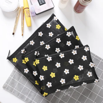 

Fashion Flowers Grid Cosmetic Bag Transparent Travel Makeup Make Up Case Organizer Storage Pouch Beauty Wash Women Toiletry