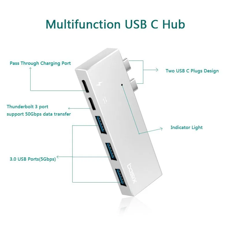 BKSCY USB C концентратор двойной usb type C концентратор для Мульти USB 3,0 HDMI USB концентратор для MacBook Pro USB разветвитель Thunderbolt 3 концентратор - Цвет: 5 in1 usb c hub gray