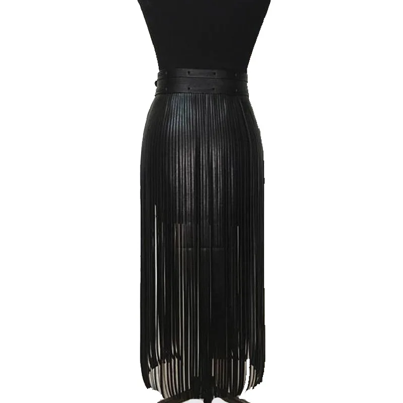 Saias de Couro do Plutônio Saia para Feminino Moda Boho Sexy Feminina Cinto Longo Borla Saia Clube Festa Magro Franja Preto Decora 6 do plutônio cinto longo borla saia clube