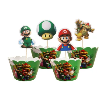 

Kids Boys Favors Super Mario Theme Decoration Baby Shower Cupcake Wrappers Happy Birthday Events Party Cake Toppers 24pcs/pack