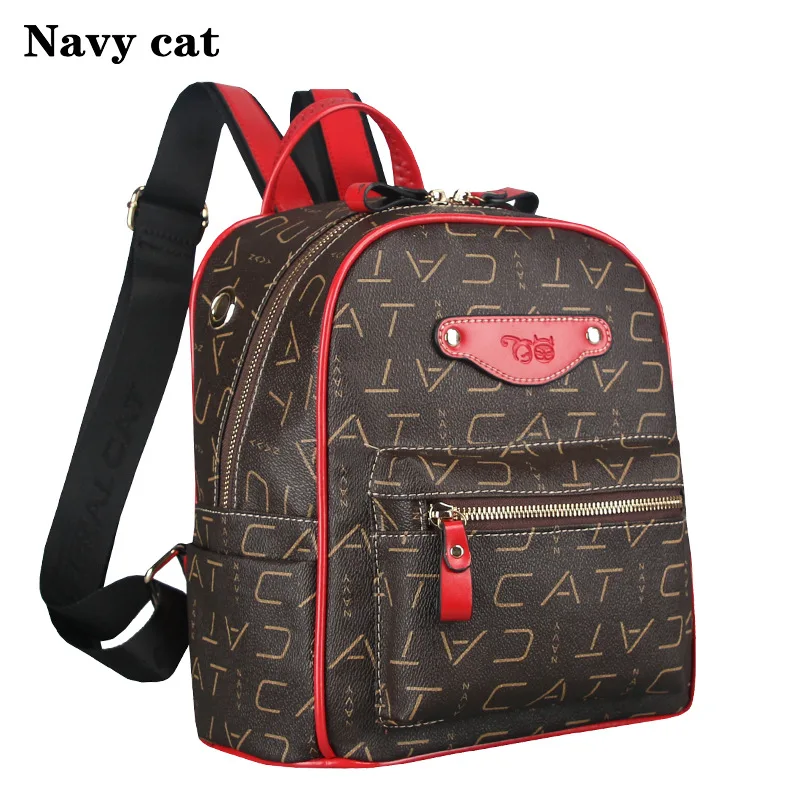

Navy CAT 2019 New Women's PU Leather Backpacks Female Elegant School Shoulder Bags Student Backpack Quality Fashion Casual Bag