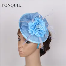 Светильник, синий, модный цветок, красивый facinator hat, заколка для волос, обруч, головной убор для женщин, винтажные, вечерние, гонка, Дерби, fedora hat, заколка для волос