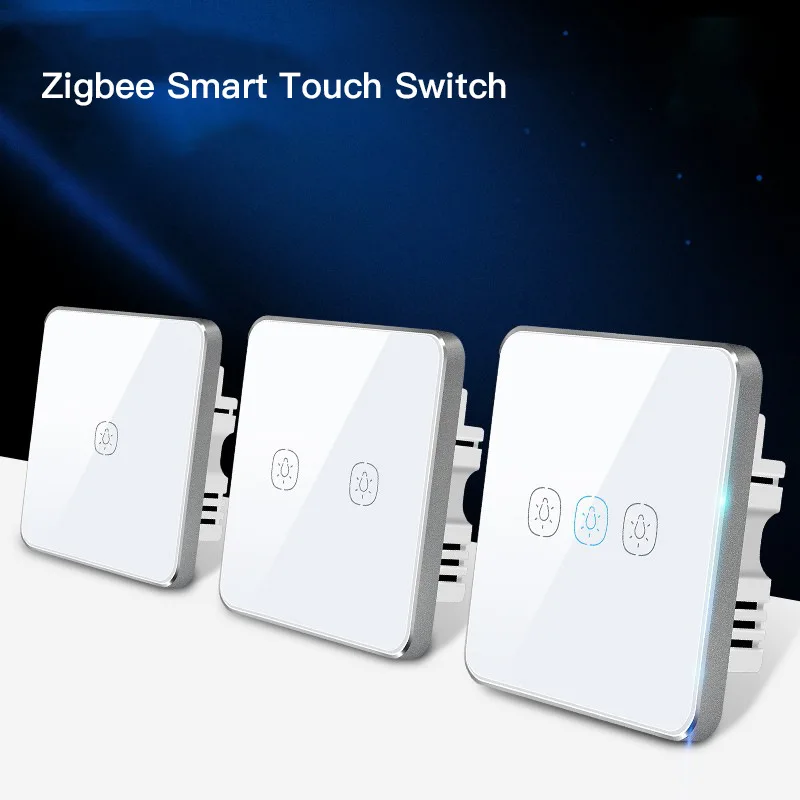 Умный переключатель Lonsonho Tuya Zigbee без нейтральной линии ЕС 220 В 1 2 3 банды с металлической рамкой Сенсорная панель беспроводной пульт дистанционного управления