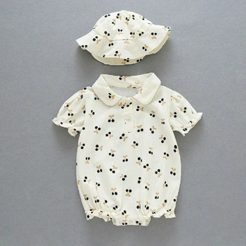 

Newborn Baby Girl Clothes Bebe Outfit Summer Flower Printed Princess Korea Style Romper+hat 2 Pics Set Cotton Jumpsuit 0-18M