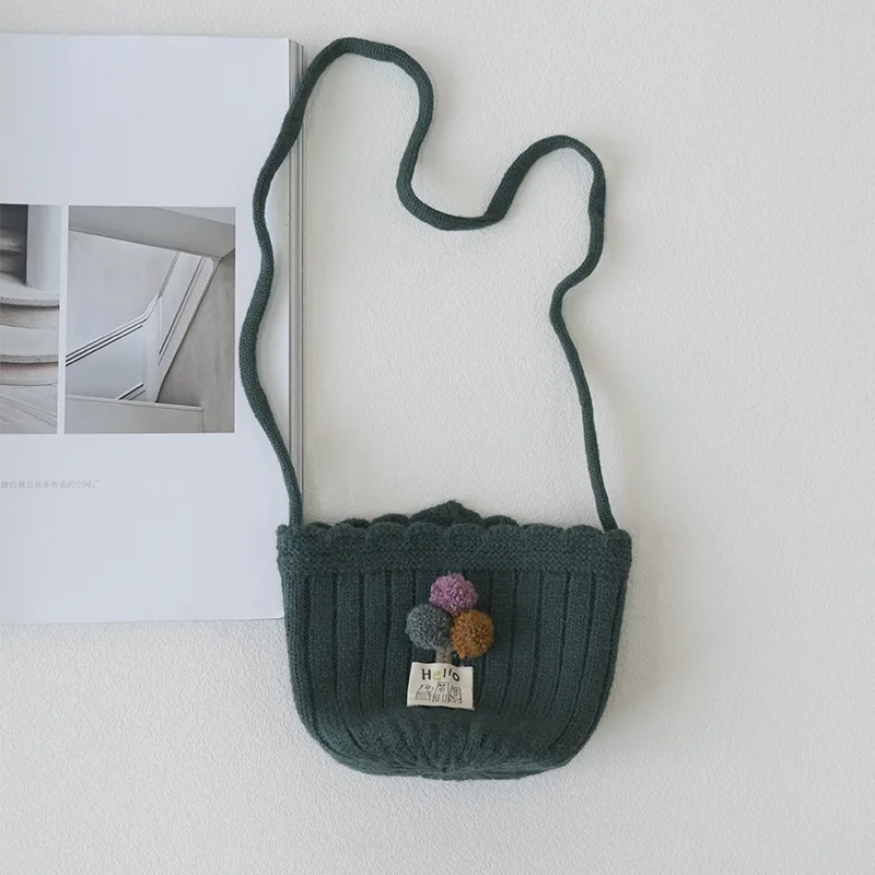 Высококачественная монетница ручной работы, шерстяная вязаная детская сумка-мессенджер, Осень-зима, милая сумка для маленькой девочки, детская теплая вязаная шапка - Цвет: Bag- green