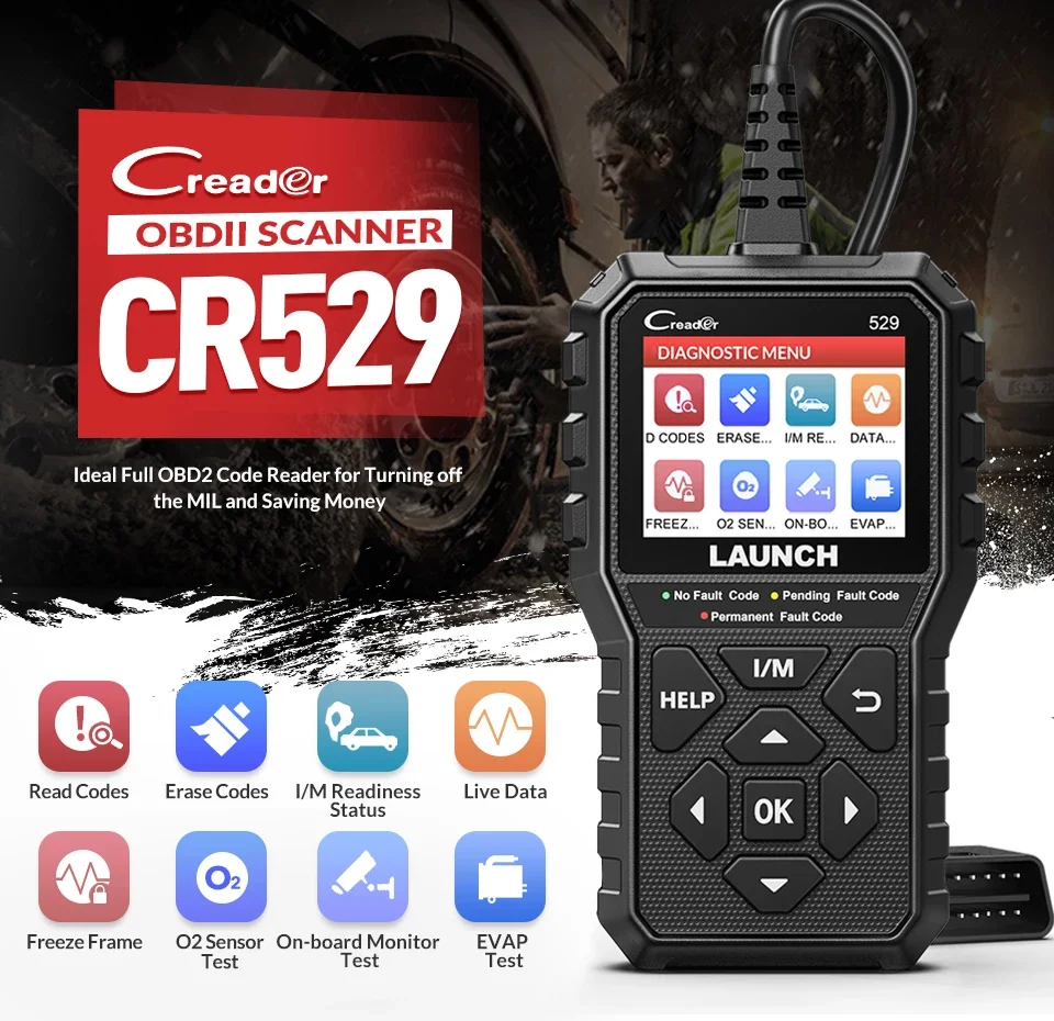 LAUNCH Creader 529 CR529 OBD2 сканер двигателя OBD считыватель кодов инструменты сканирования