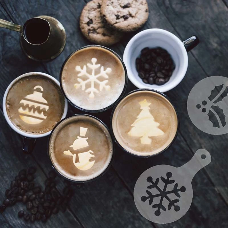 8/16Pcs Plastic Frothing Coffee Pitcher Pull Flower Template Mold Barista Stencils Decorating Tool Art Milk Froth Cappuccino
