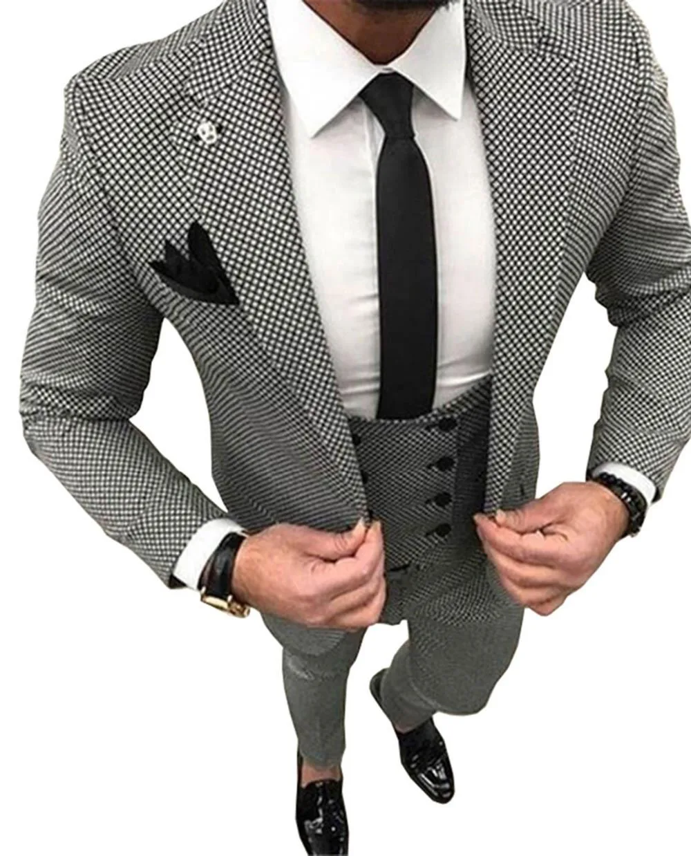 

2020 New Men Suits 3 Pieces Formal Notch Lapel Tuxedo For Wedding Prom Party Double Breasted Vest Blazer +Vest +Pants