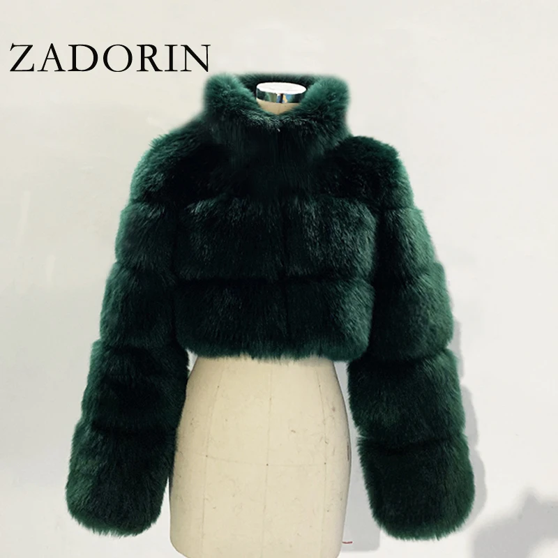 Description Picture 4 of itemZADORIN Women Fashion Cropped Faux Fur Coat Warm Stand Fur Collar Slim Fluffy Fur Jacket Women Winter Fur Coats Streetwear