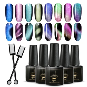 

Mtssii Magnetic Starry Sky Cat Eye Gel Polish Magnetic Gel Shining Laser Cat Eye Soak Off UV LED Gel Varnish Black Base Needed