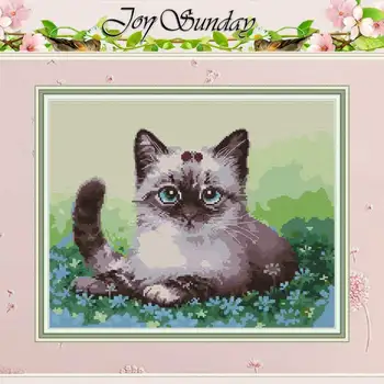 

Cat on the flowers Counted Cross Stitch 11CT Printed 14CT Cross Stitch Sets wholesale Cross-stitch Kits Embroidery Needlework