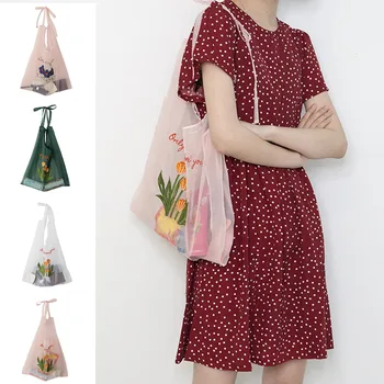 

Women Handbag Portable Embroidery Casual Mesh Shopping Bag For Outdoor Travel 2019 Fashion Tote Bag Women Handbag Bolsos Mujer