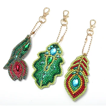 

5D Diy Full Diamond Rose Leaf Diamond Painting Keychain Set Resin Women'S Girls Bag Jewelry Handmade Gifts