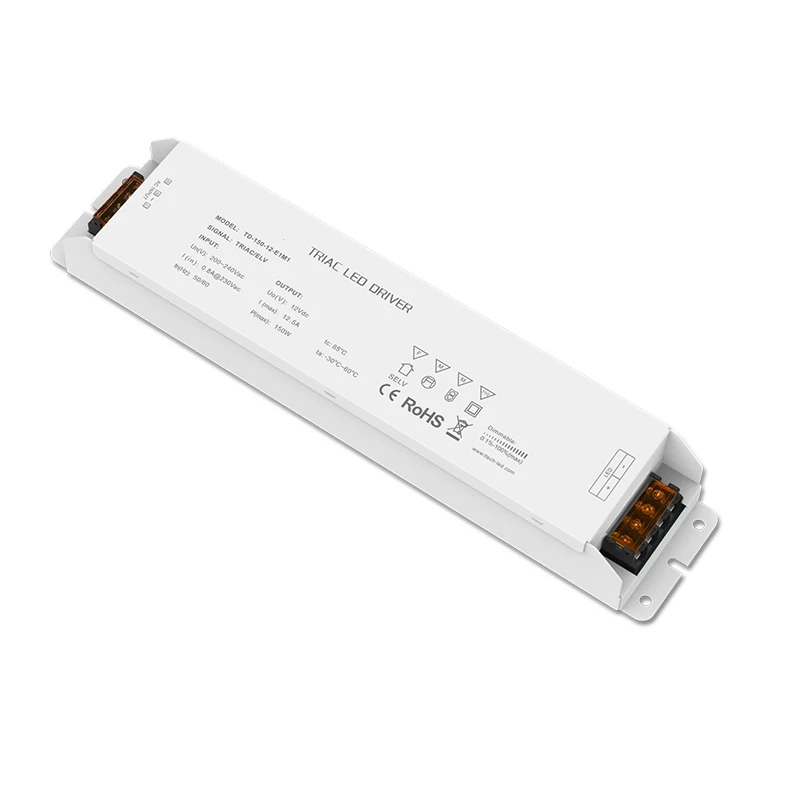 New Triac Dimming Driver AC 200V-240V Input12V 24V 150W Output Constant Voltage Leading Trailing Edge ELV Dimmable Power Driver