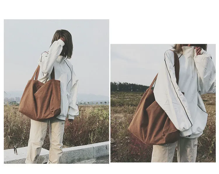South Korea Simple Versatile Shopping Bag Ultra Large Capacity INS Laziness Style Shoulder Japanese-style Literature And Art Can