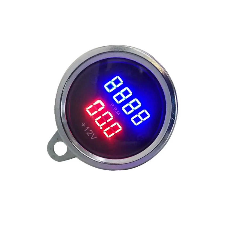 Motorcycle LED Dual Digital Gauge Tachometer Voltmeter Meter Waterproof