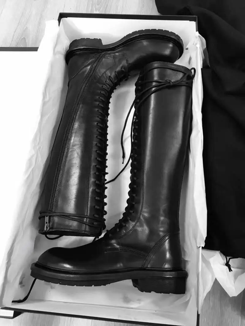 

BELLECOM 2019 Autumn New Women's Boots Genuine Leather Tie British Retro High-boot Slim Locomotive Boots