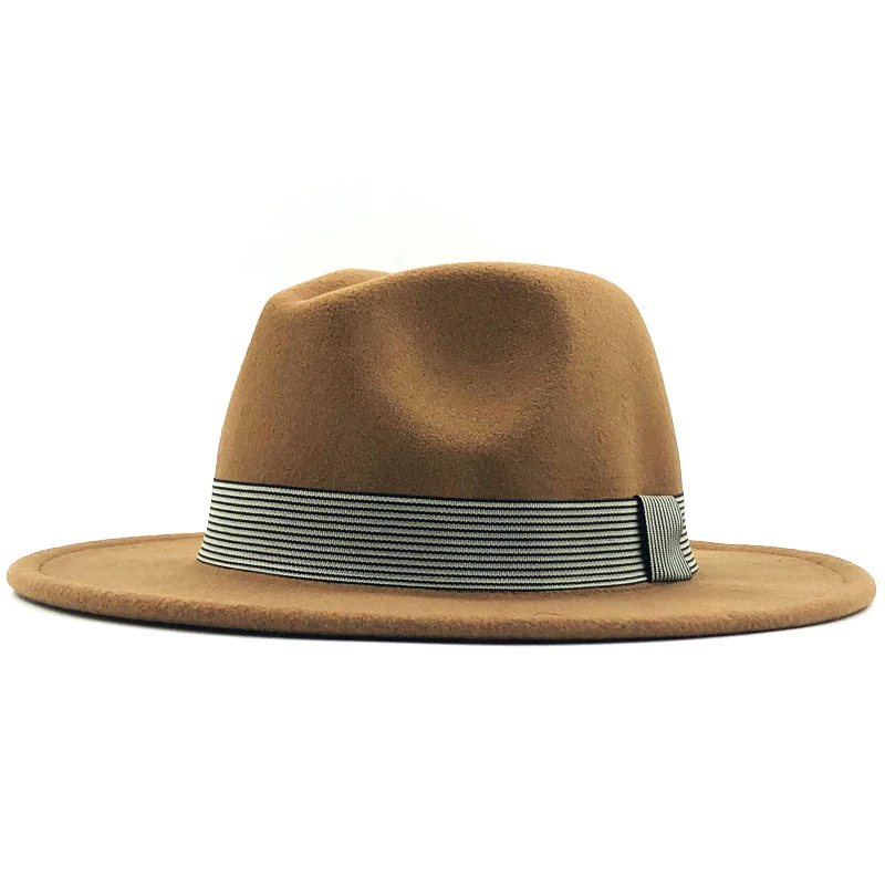 Новая женская и Мужская шерстяная шляпа Fedora с жемчужная лента джентльмен элегантный Леди Зима Осень широкие полями церкви Панама Sombrero джаз шляпа