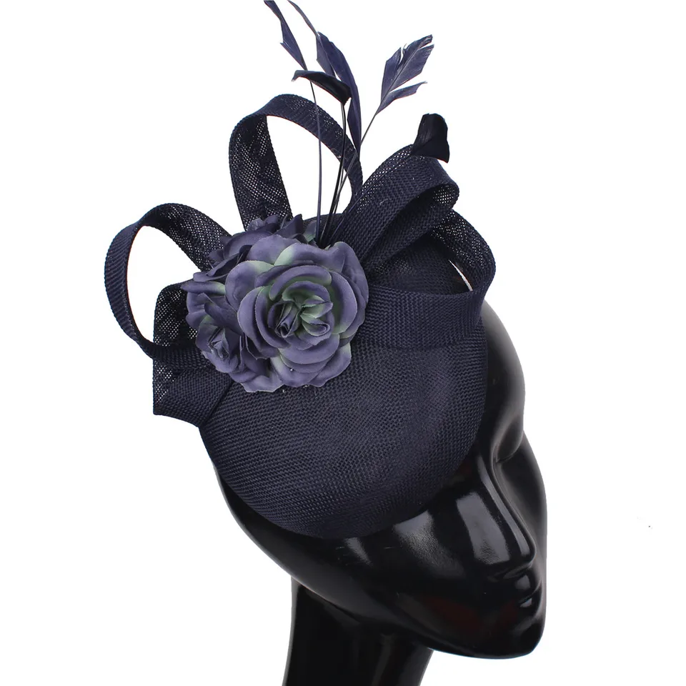 Fascinator Con Piume E Fiore In Rete Per Damigella, Copricapo Da Sposa, Accessorio Moda Per Matrimonio, Battesimo, Halloween, Viola - 5