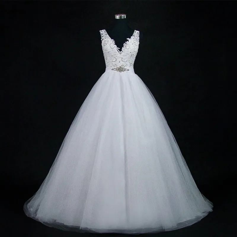 Tanio ANGELSBRIDEP dekolt suknia balowa suknie ślubne szata de mariee luksusowa aplikacja