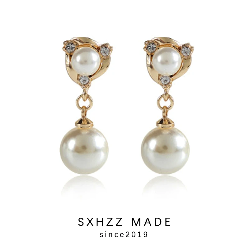 

SXHZZ Classic Simple Elegant Earrings for Women Pearl Earrings Non Pierced Ear Clip Long Korean Style No Ear Hole Clip Jewelry