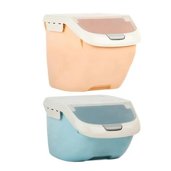 

2 Pcs Sealed Moisture-Proof Large Capacity Grain Flour Container Kitchen Rice Storage Box Flip Cover, Orange-M & Blue-S