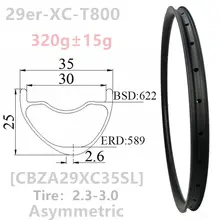 Super light XC Asymmetric 320g 35mm 33mm 30mm Width 25mm depth 29er Carbon rim Mountain