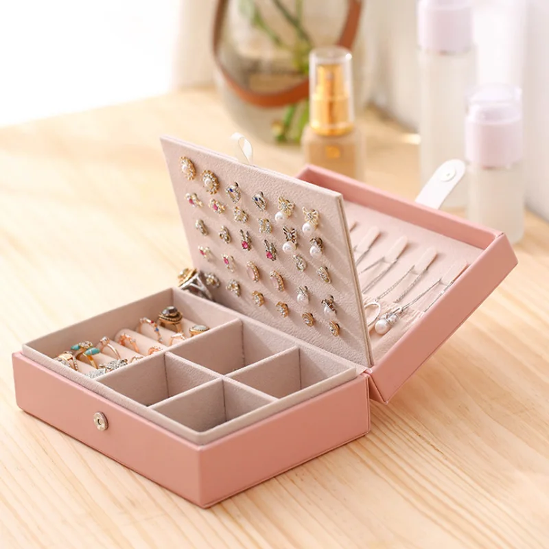 Small Square Earrings Simple JewelryTravel Box Female Portable Princess European Style Earrings Ring Hand Jewelry Storage Box