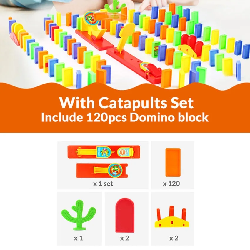 catapults set Домино Автоматическая игрушка для укладки Электрический поезд игровой набор домино Штабелируемый автомобиль для детей DIY Развивающие игрушки Рождественские позолоченные для детей - Color: catapults set