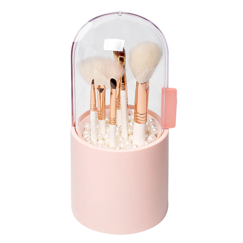 

Makeup Brush Holder with White Pearls Waterproof Dustproof Makeup Brush Storage Cup Bathroom Cosmetic Brush Organizer