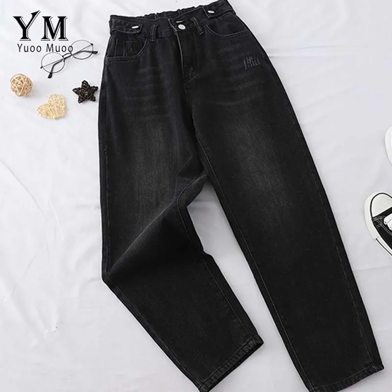 YuooMuoo хорошее качество длинные винтажные женские джинсы брюки Осень Зима корейские пуговицы Высокая талия черные джинсы мама Harajuku джинсы - Цвет: Черный