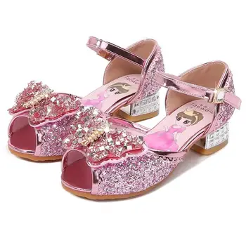 

Girls Sandals For Little Medium Big Children 3-11 Years Kids High Heeled Sandals Butterfly Rhinestone Glitter Sparkling Shoes