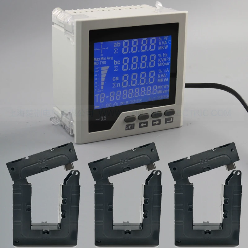 

1000A 450VAC 3 phase LCD multifunction meter power factor power energy KWh ampere voltage Watt panel meter multimeter with RS485