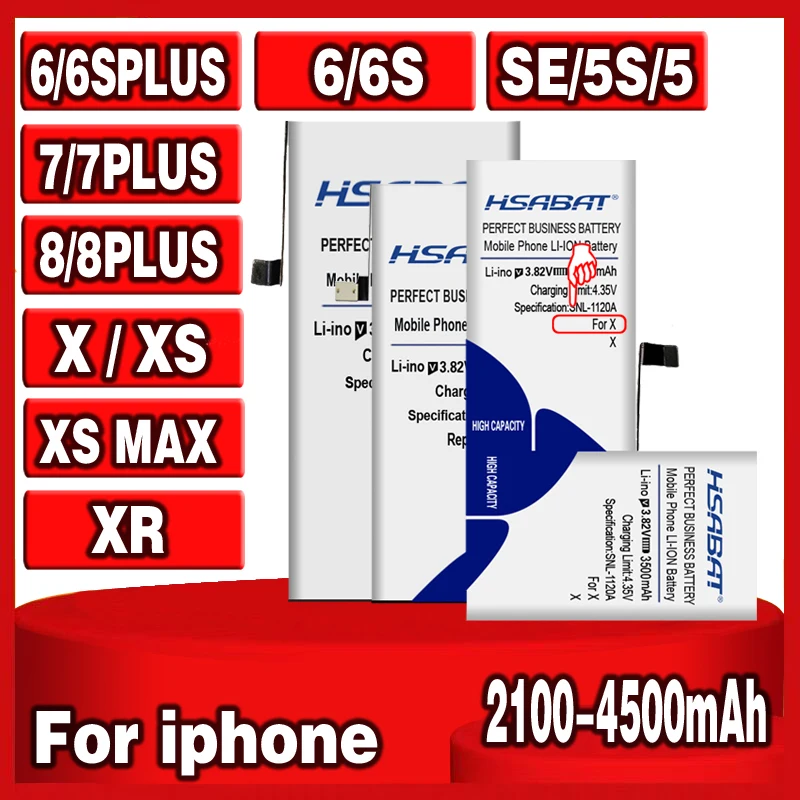 Аккумулятор HSABAT 2100 4500 мАч 6S plus для Apple iphone 5 6 7 8 X XS XR SE / MAX plus|Аккумуляторы мобильных