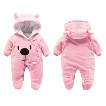 

Newborn Onesies Baby Coral Velvet Climbing Romper Girls and Boys Thick Warm Romper Baby Hooded Autumn and Winter Clothes