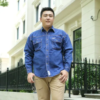 

Men's Wear Big Size Leisure Loose Long Sleeve Cowboy Cloth Shirt Plus Fat Plus Large Size Fat Cowboy Coat